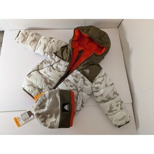 Snozu Toddler Boys 2T Puffer Jacket and Hat Set Camo Khaki